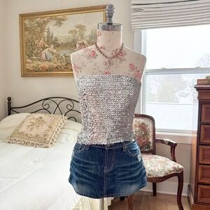 Y2K silver sequin tube top fits like a small‎